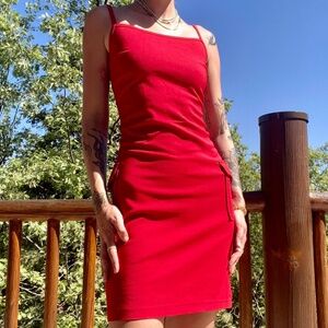 Simple little red vintage bodycon dress, real vintage 90s cargo-style
